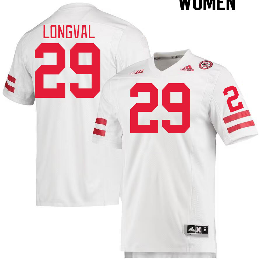 Women #29 Luke Longval Nebraska Cornhuskers College Football Jerseys Stitched Sale-White - Click Image to Close